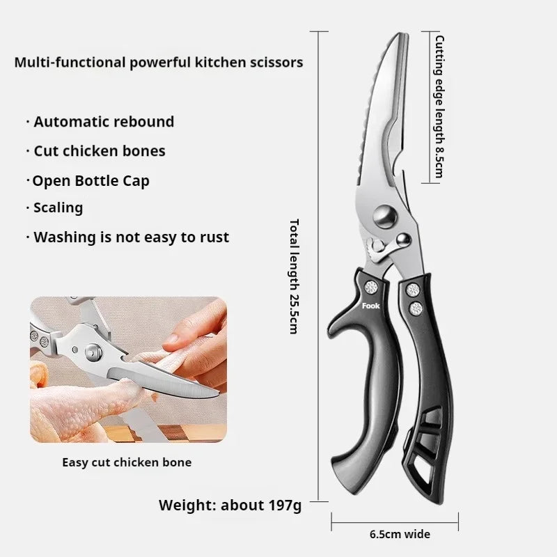 Black Titanium Kitchen Shears – Heavy Duty Bone Scissors