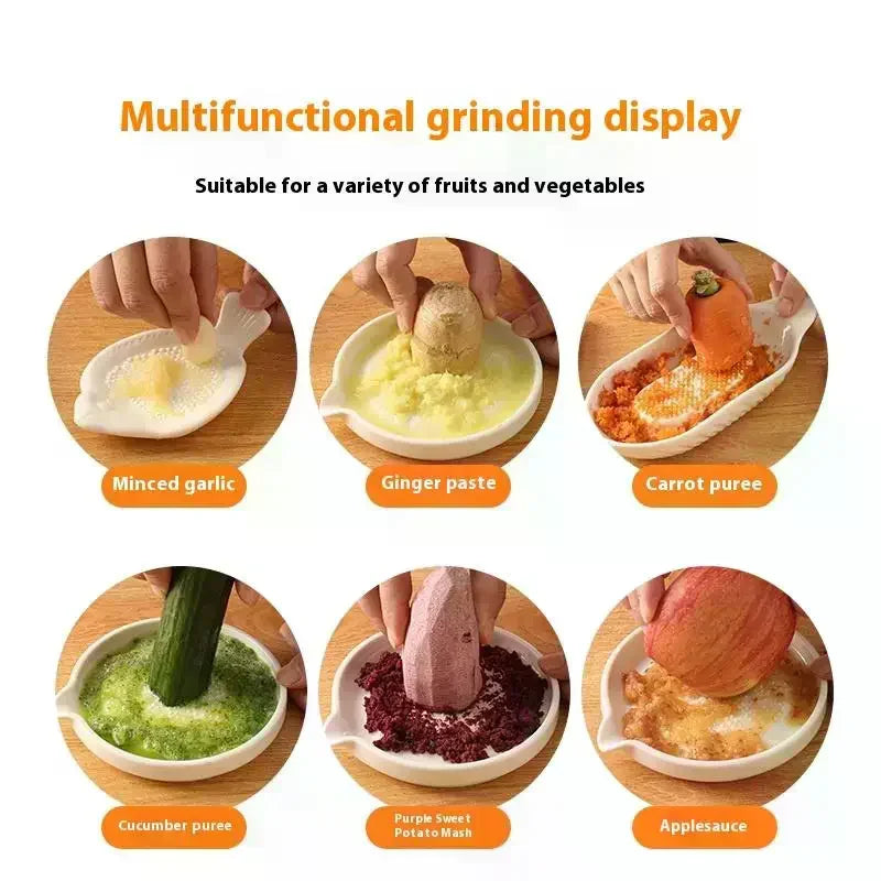 Ceramic Ginger Grater with Brush – Garlic & Veggie Grinder