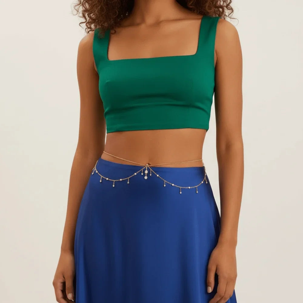 Boho Double Layer Belly Waist Chain – Zircon Tassel Gold Silver