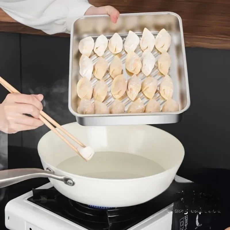 Stainless Steel Covered Rectangular Tray – Dumpling & BBQ Plate