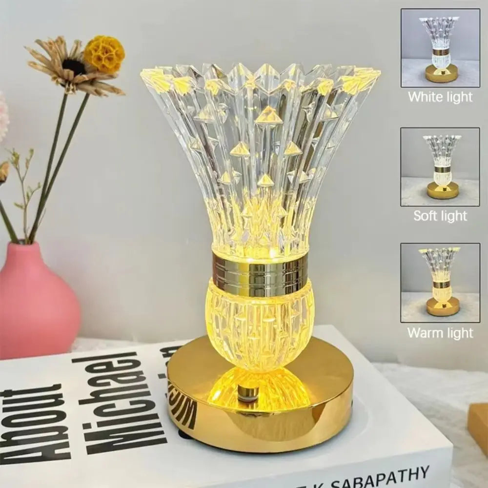 Dimmable Crystal Mushroom Table Lamp | 3-Color Touch LED Night Light