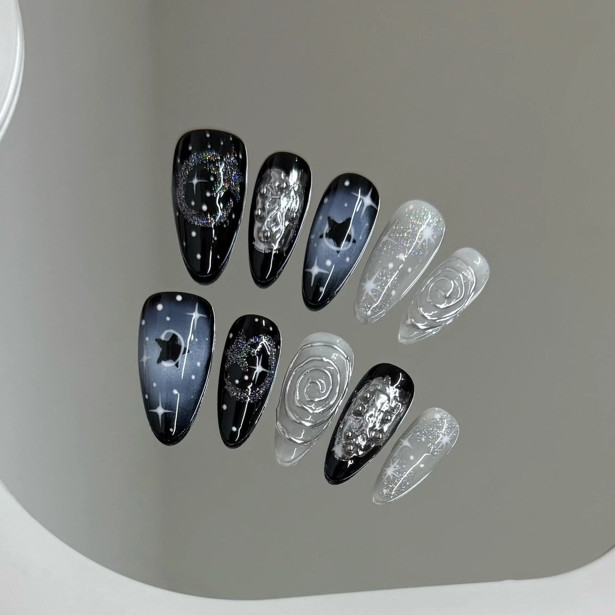 Y2K Starry Night Sky Almond Press-On Nails – 10pcs Set