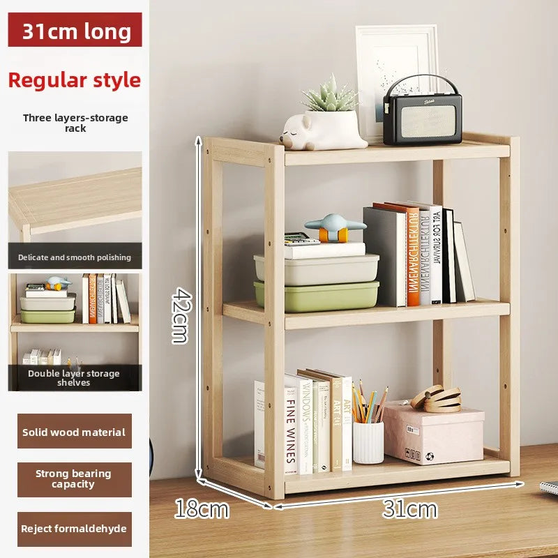 Desktop Solid Wood Multi-Layer Bookshelf & Desk Storage Rack
