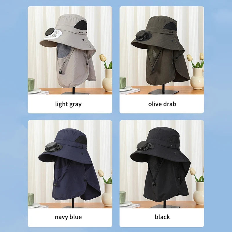Solar Fan Hat – Wide Brim UV Protection Outdoor Fishing Hat