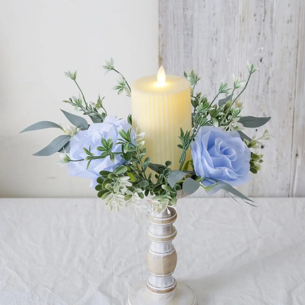 Artificial Rose Candle Ring Pillar Candles Greenery Flower Wreath