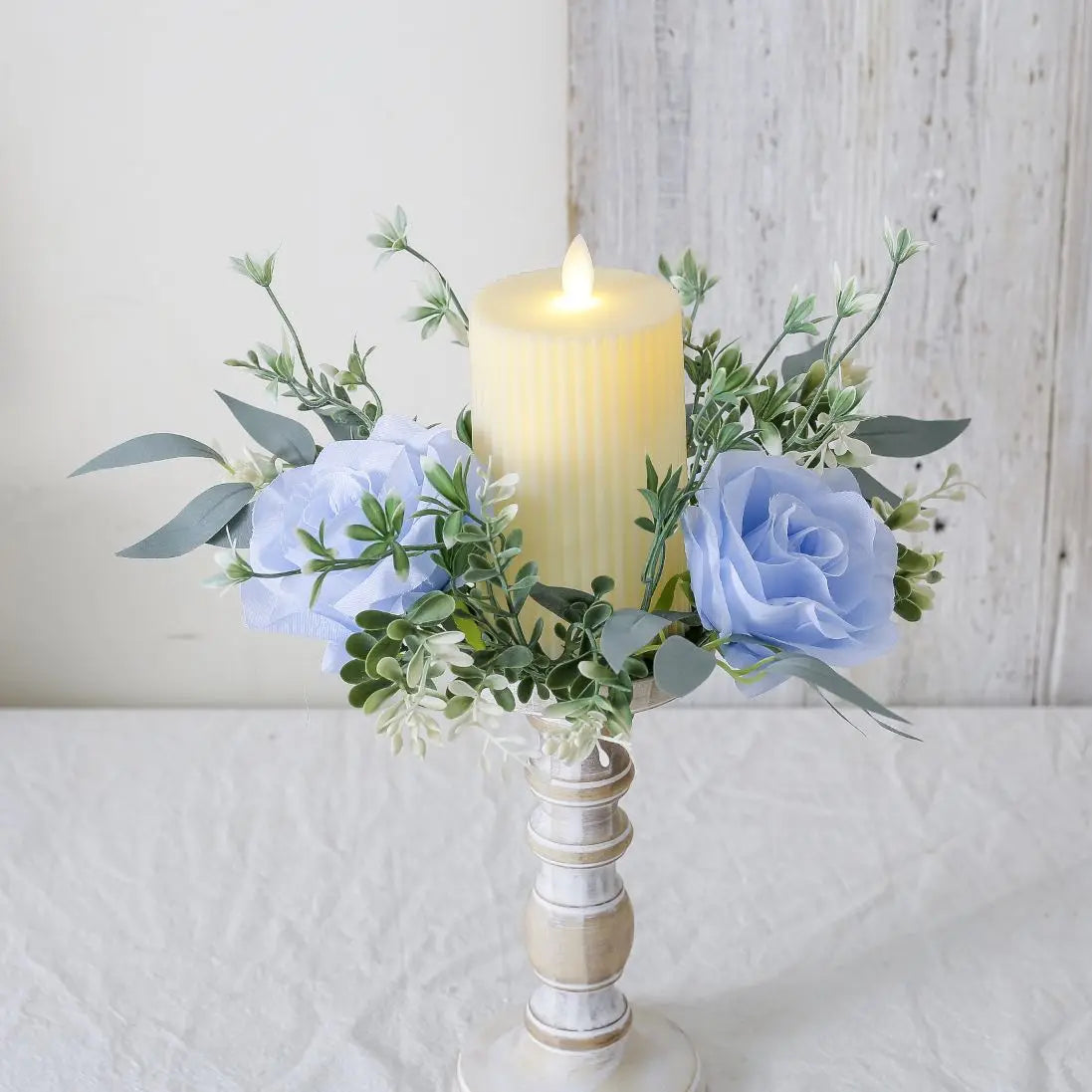 Artificial Rose Candle Ring Pillar Candles Greenery Flower Wreath