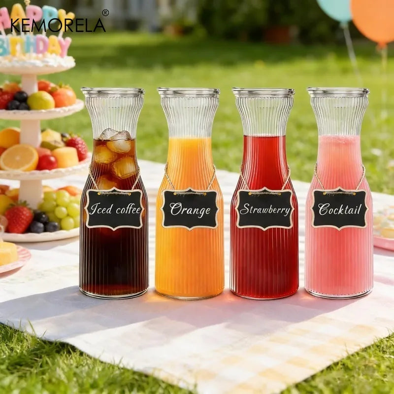 1L Ribbed Glass Carafe with Lid & Chalkboard Labels | Set of 2