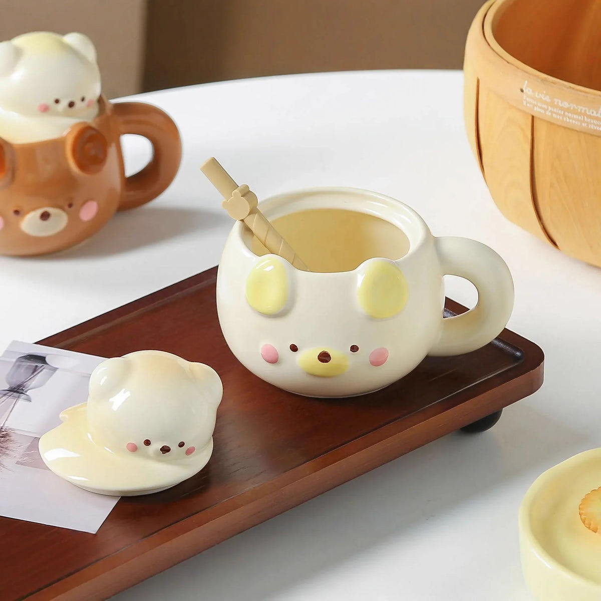 Bear Ceramic Mug with Lid – 450ml Cute Cartoon Cup Gift