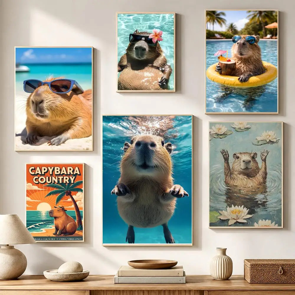Capybara Waterproof PVC Poster Stickers – Wall Décor & Gift