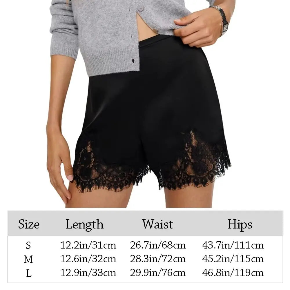 Women's Satin Lace Sleep Shorts – Elastic Waist Pajama Bottoms