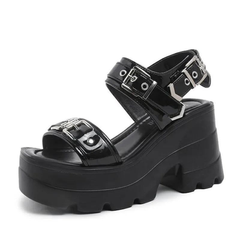 Women's Punk Platform Wedge Sandals – Hollowed-Out High Heels