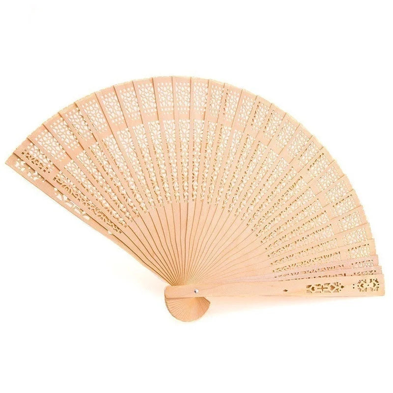 Sandalwood Folding Hand Fan 20cm – Hollow Wooden Carved Fan