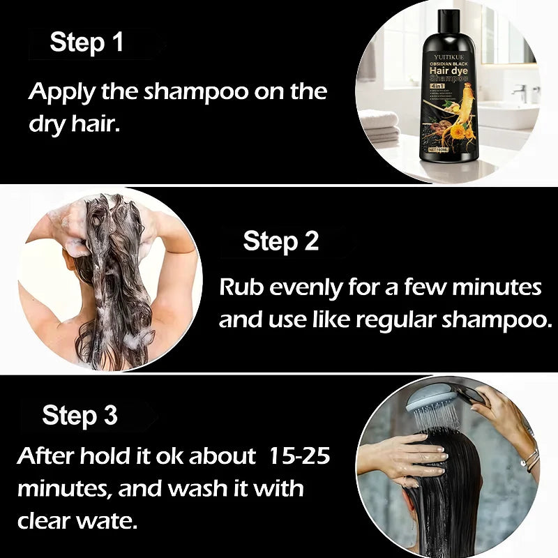 YUITIKUE Black Hair Color Shampoo – 4-in-1 Plant Formula 100ml