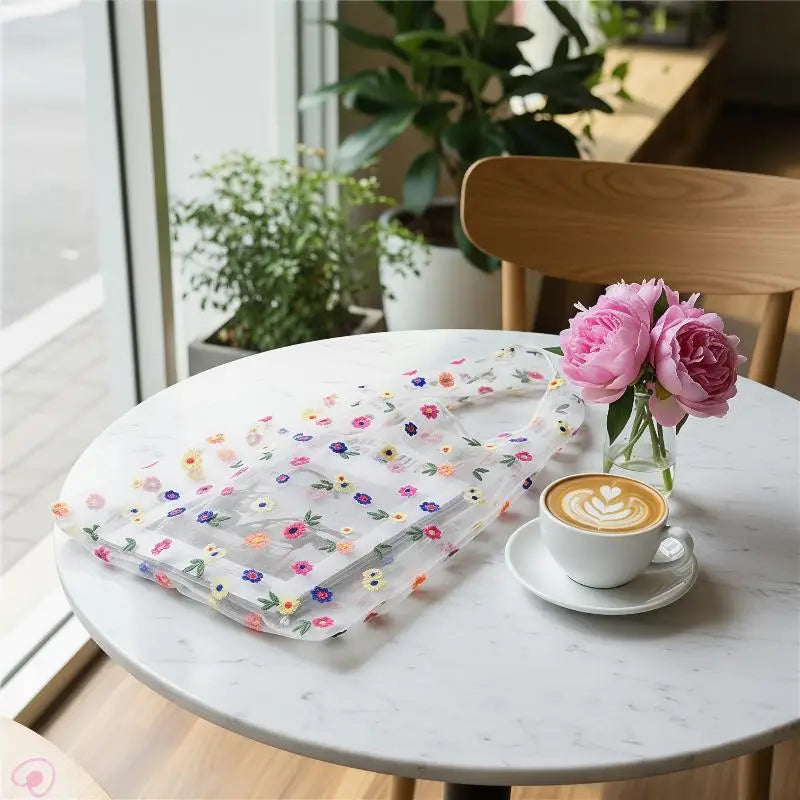 Mesh Embroidered Floral Tote Bag | Travel & Shopping Bag