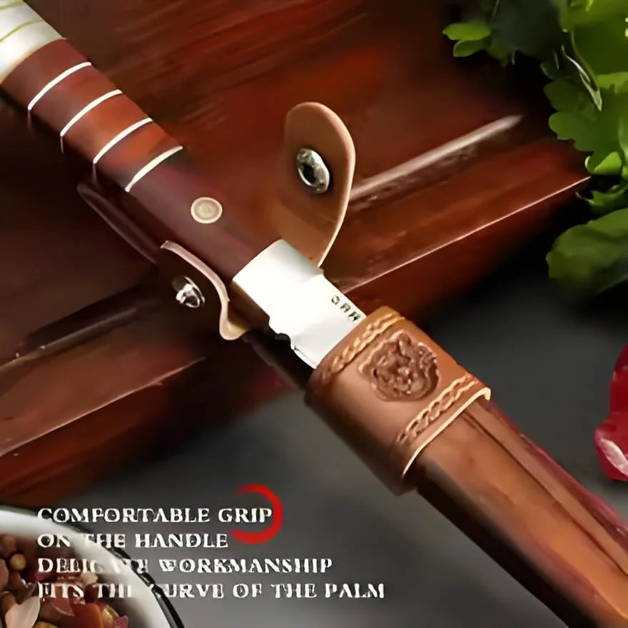 Professional Stainless Steel Kitchen Knife with Leather Sheath