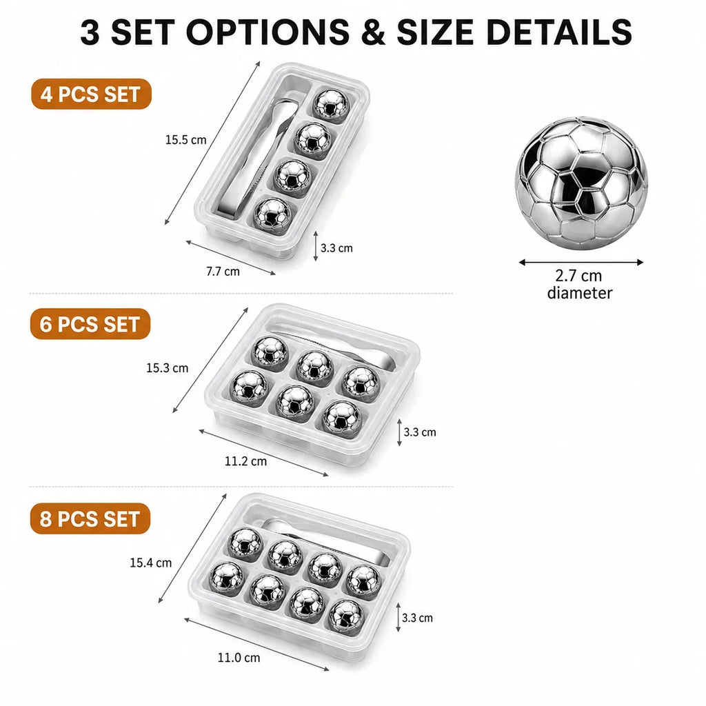 Soccer Ball Whiskey Stones – Steel Chilling Balls with Tongs