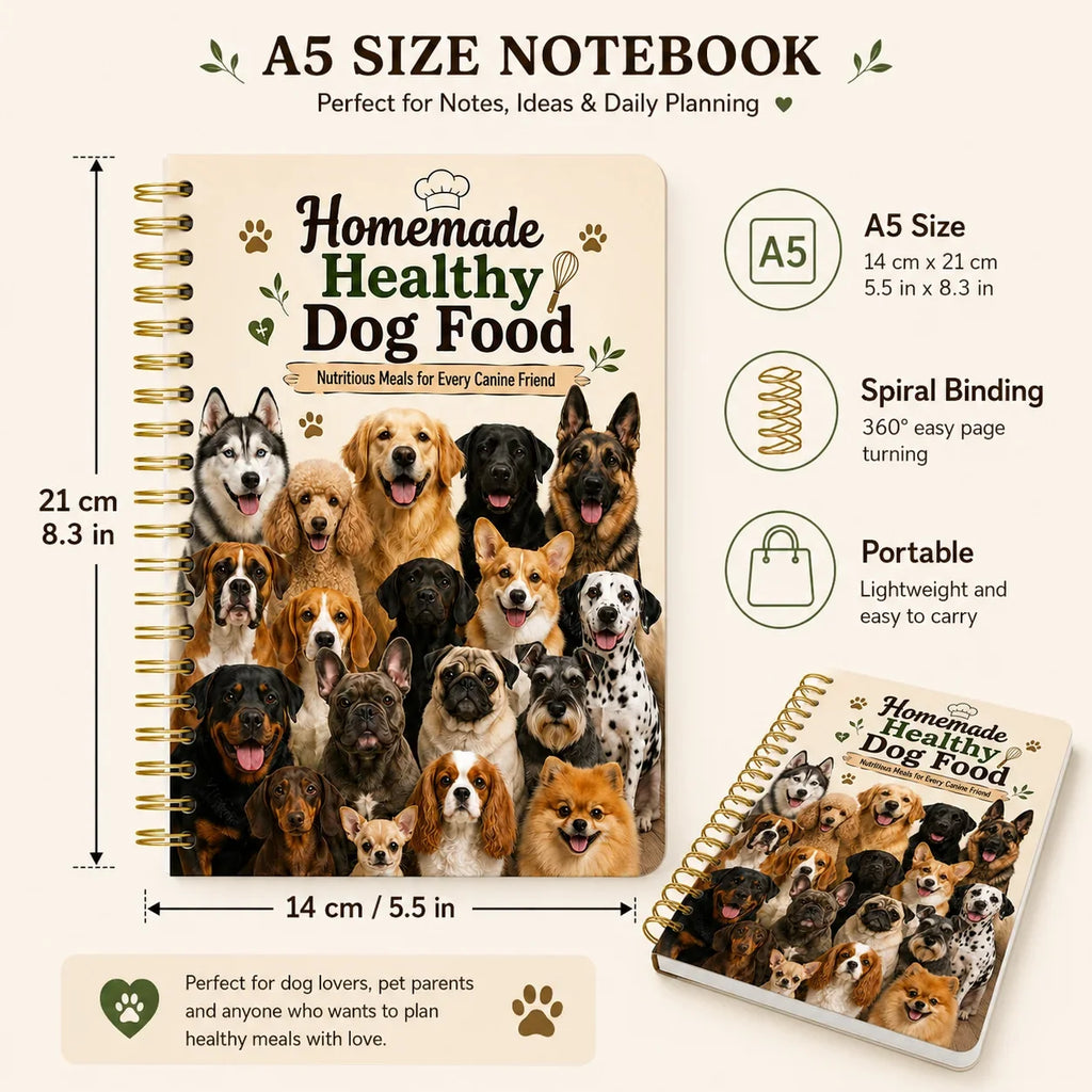 Homemade Dog Food Recipe Book A5 Spiral Notebook Multi Breed Feeding