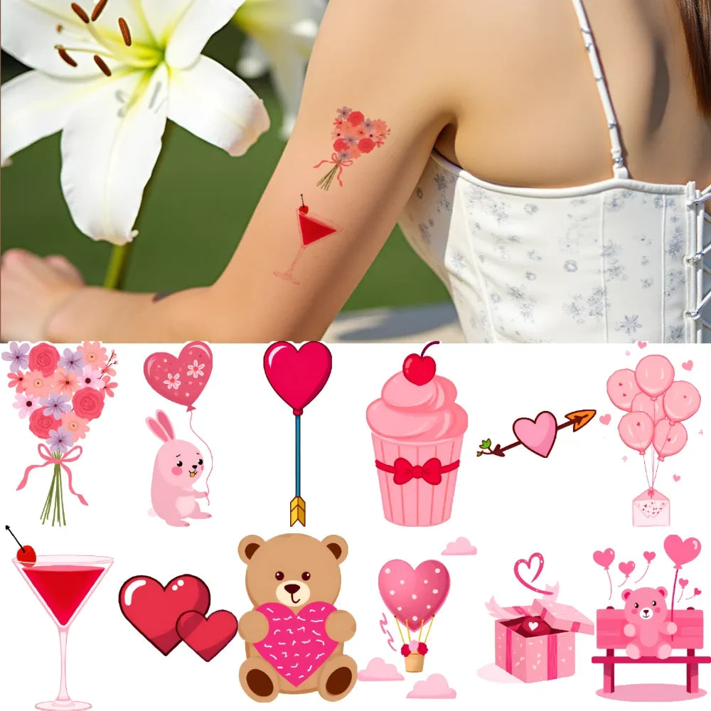 63-Piece Waterproof Temporary Tattoo Stickers – Bears & Cartoons