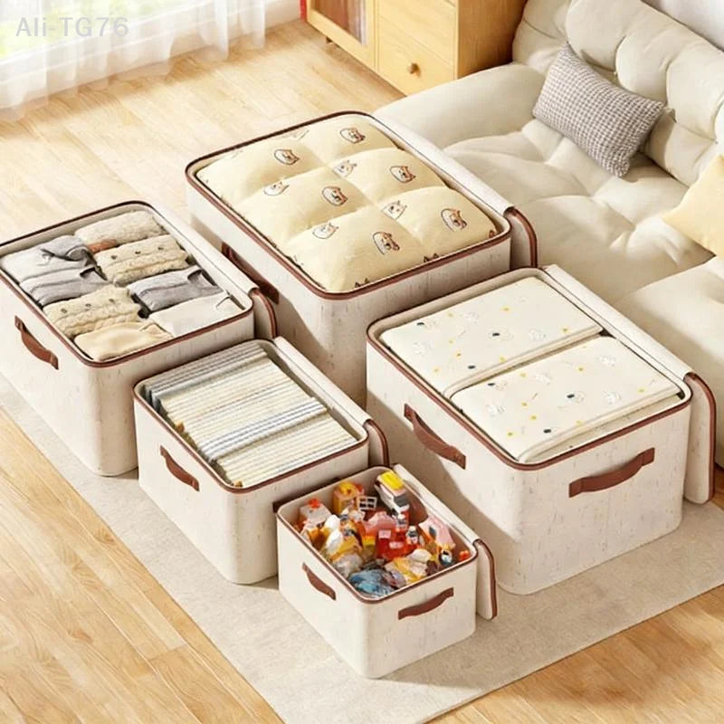 Foldable Zippered Clothes Storage Box | Cotton Linen Organizer