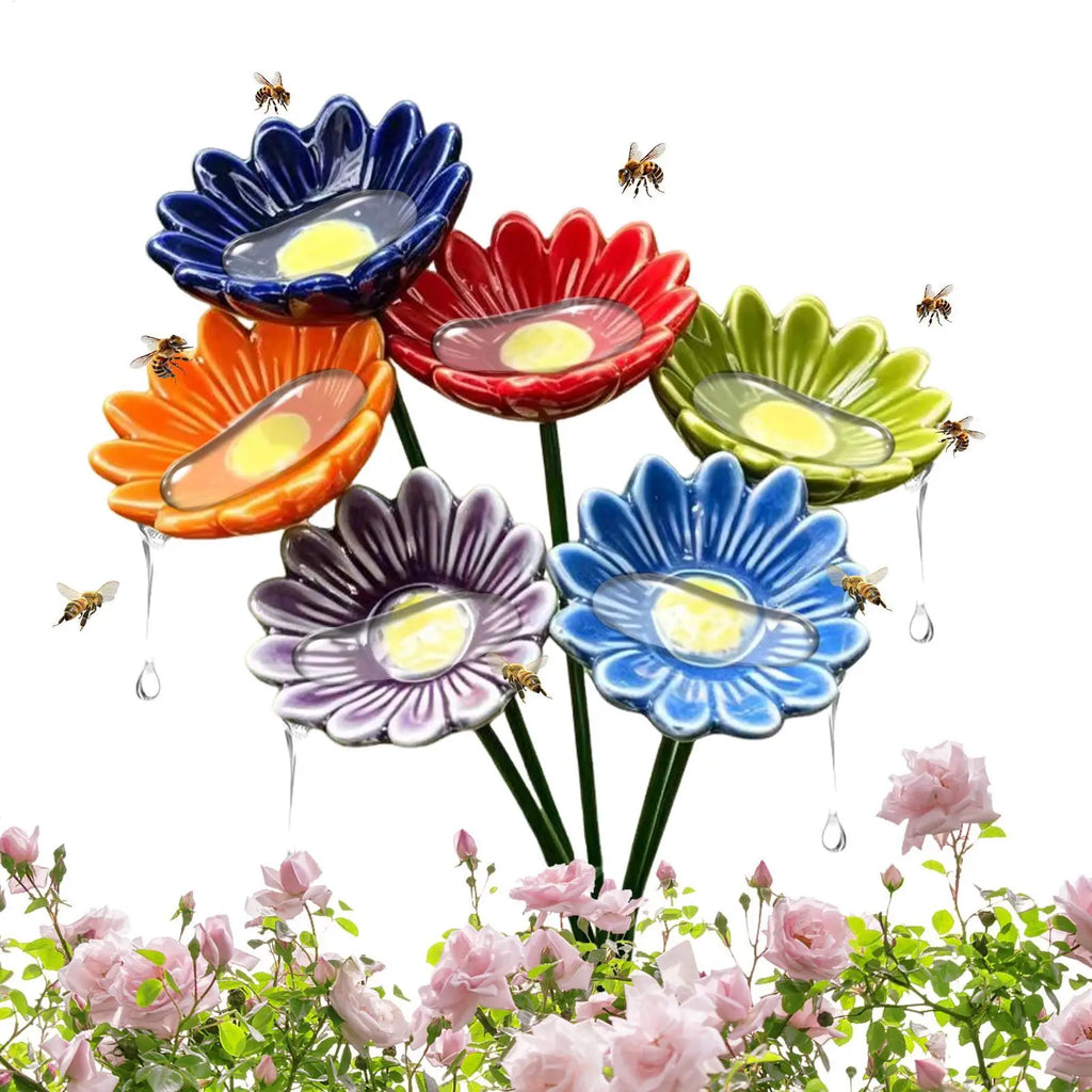Ceramic Bee Watering Station Set of 6 – Garden Butterfly Bath