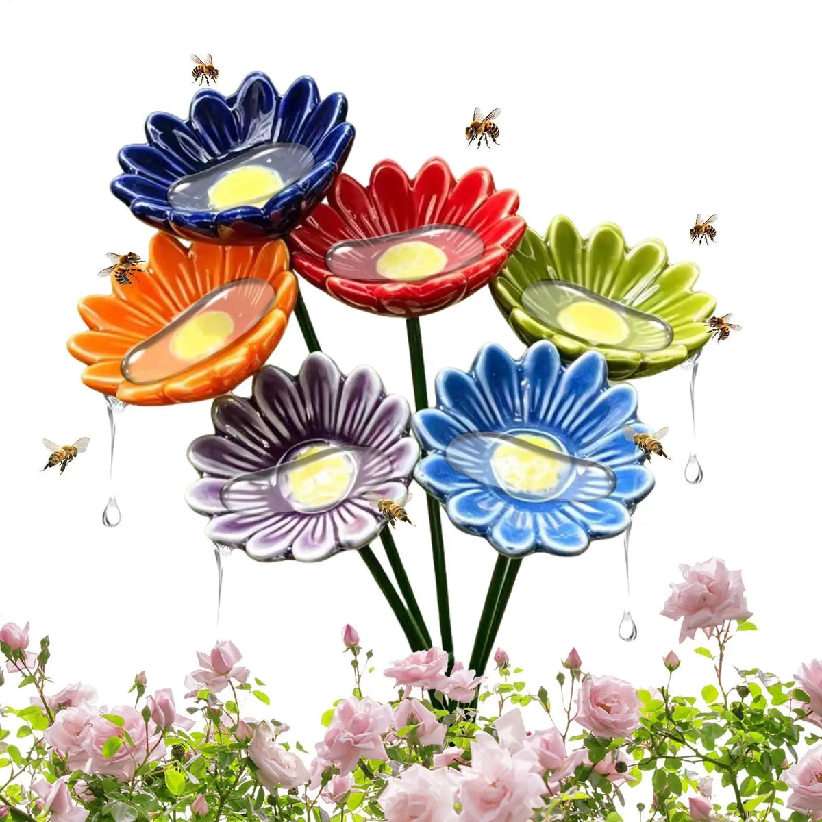 Ceramic Bee Watering Station Set of 6 – Garden Butterfly Bath