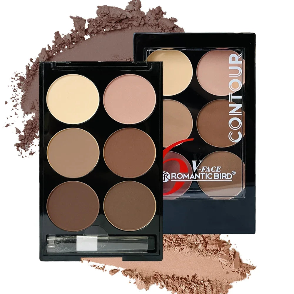 6-Color Highlight & Contour Powder Palette with Brush