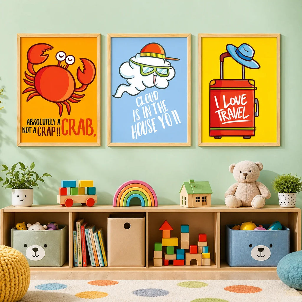 Cartoon Animal Canvas Wall Art for Kids Nursery Room Decor