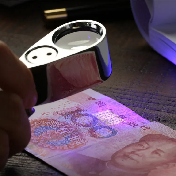 40X Foldable Magnifying Glass with LED & UV Money Detector