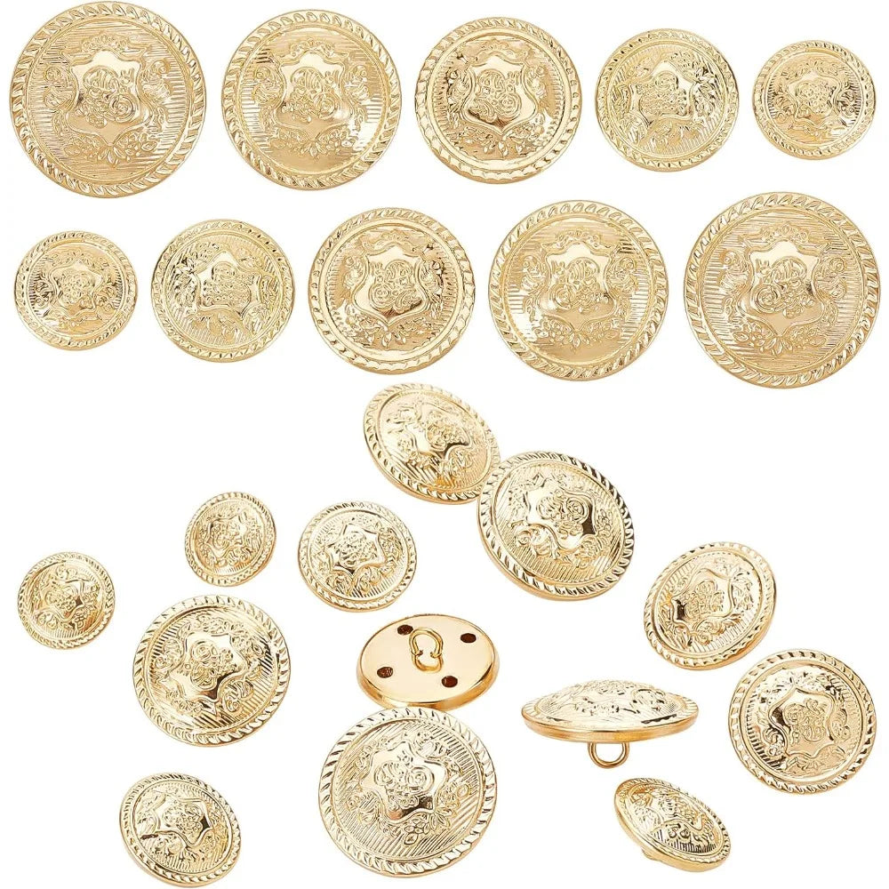 40 Pcs Gold Brass Blazer Buttons – 5 Sizes Vintage Crown Shank