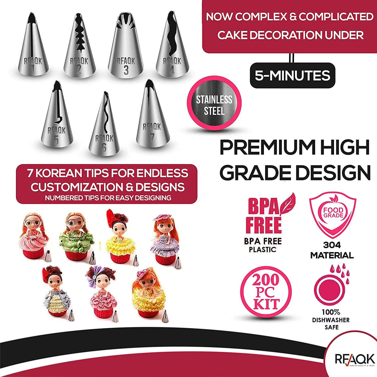 200-Piece Cake Decorating Kit – Turntable, Piping Tips & More