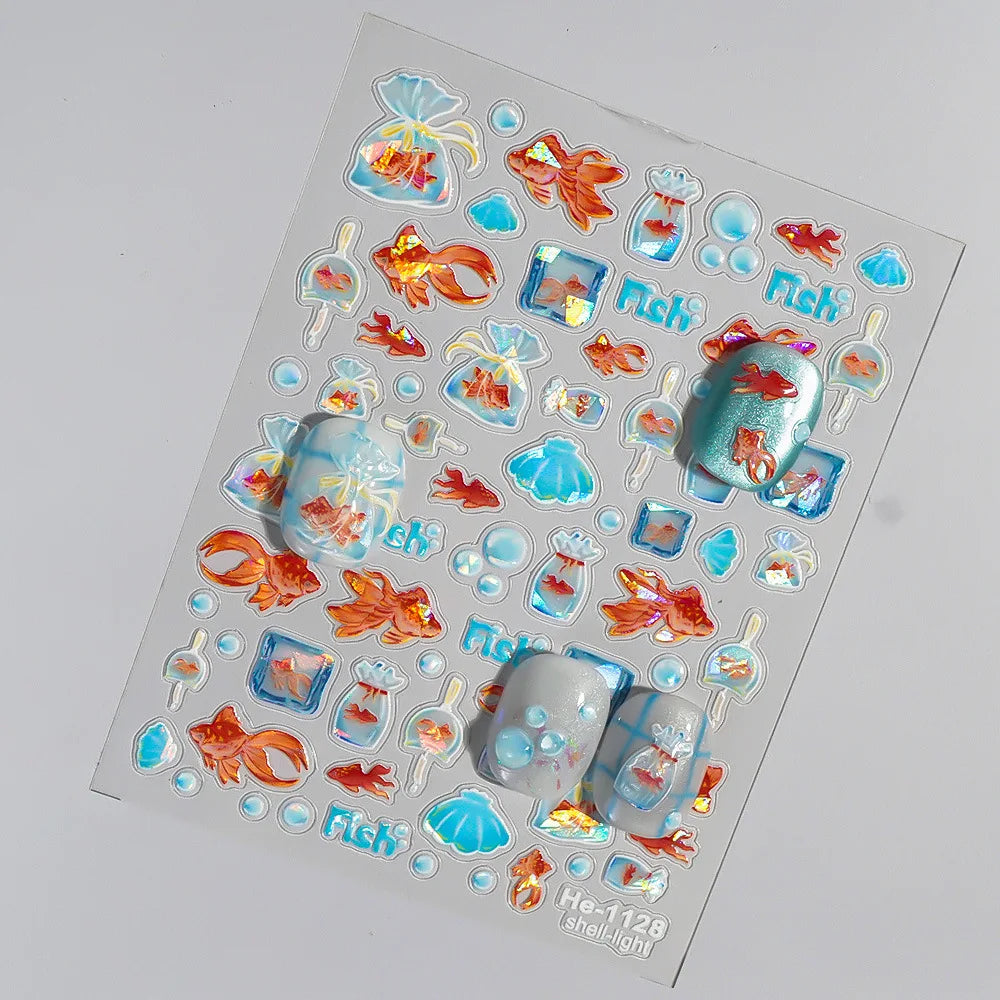 5D Relief Internet Famous Cartoon Ice Crystal Goldfish Nail Stickers