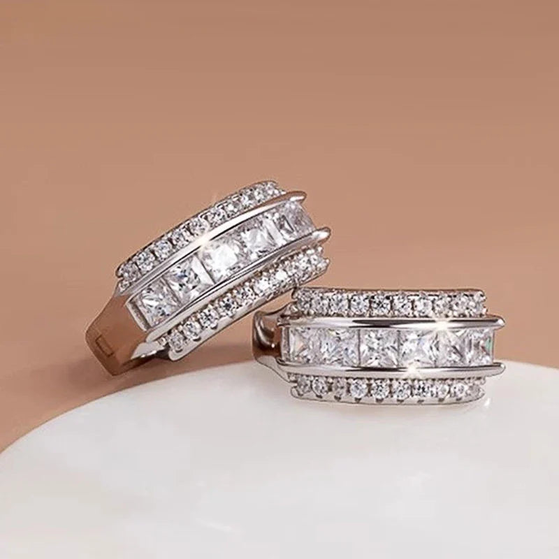 Huitan Princess CZ Hoop Earrings – Colorful & White Cubic Zirconia