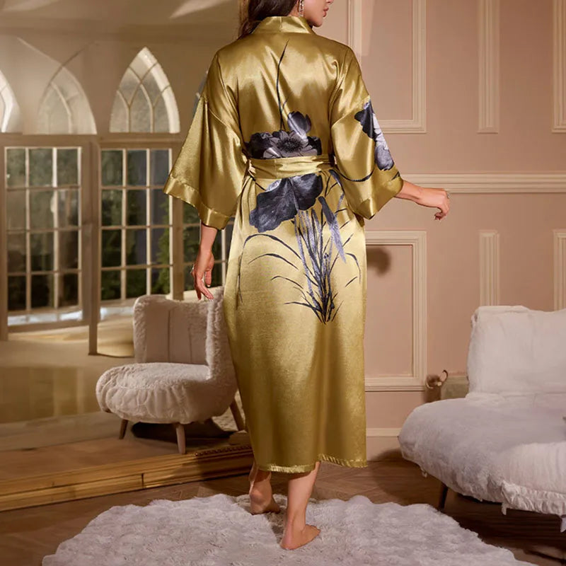 Women's Printed Kimono Robe – Long Loose Loungewear Nightgown