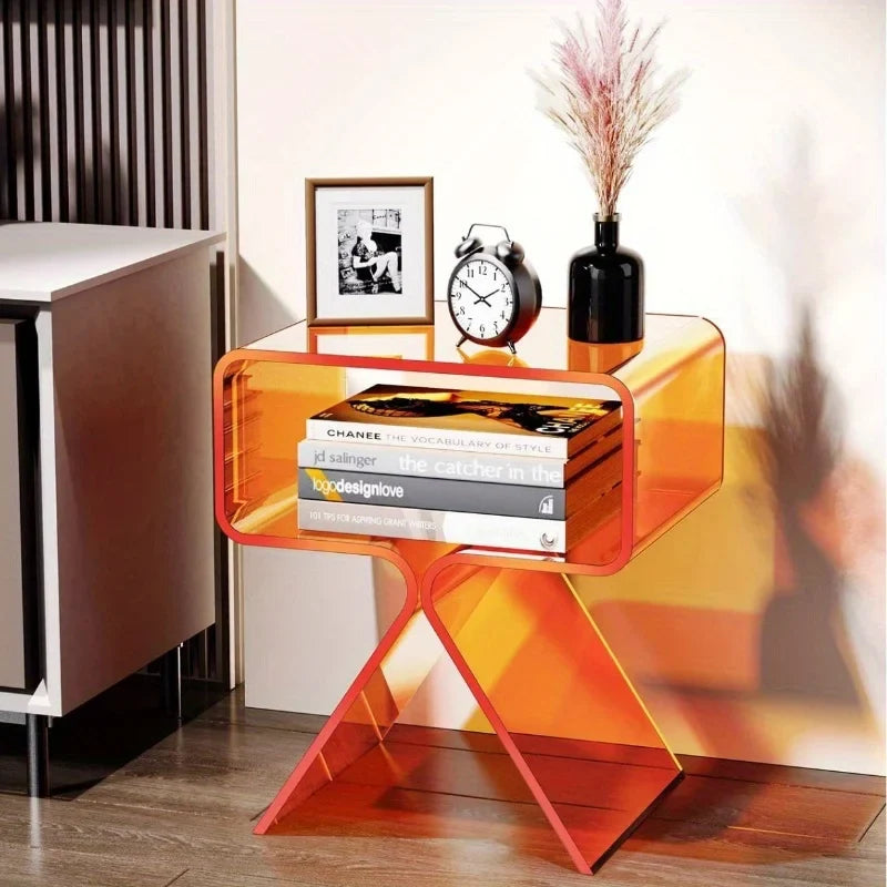 Modern Transparent Acrylic Bedside Table – Narrow Side End Table