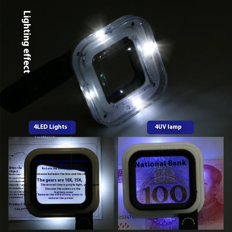 10X 15X 20X Foldable LED Magnifier with Scale | Handheld Loupe