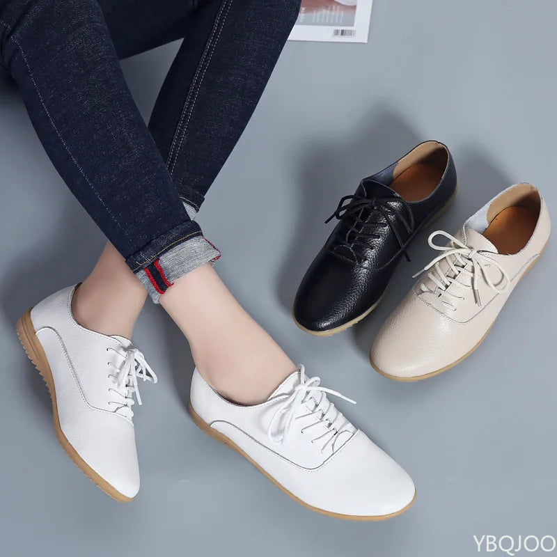 YBQJOO Women's Genuine Leather Pointed Toe Flat Loafers