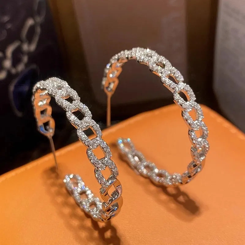 Huitan Cubic Zirconia Chain Loop Drop Earrings – Silver