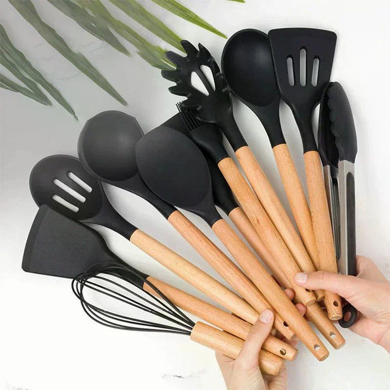 7-Piece Wooden Silicone Nonstick Kitchen Utensil Spatula Set
