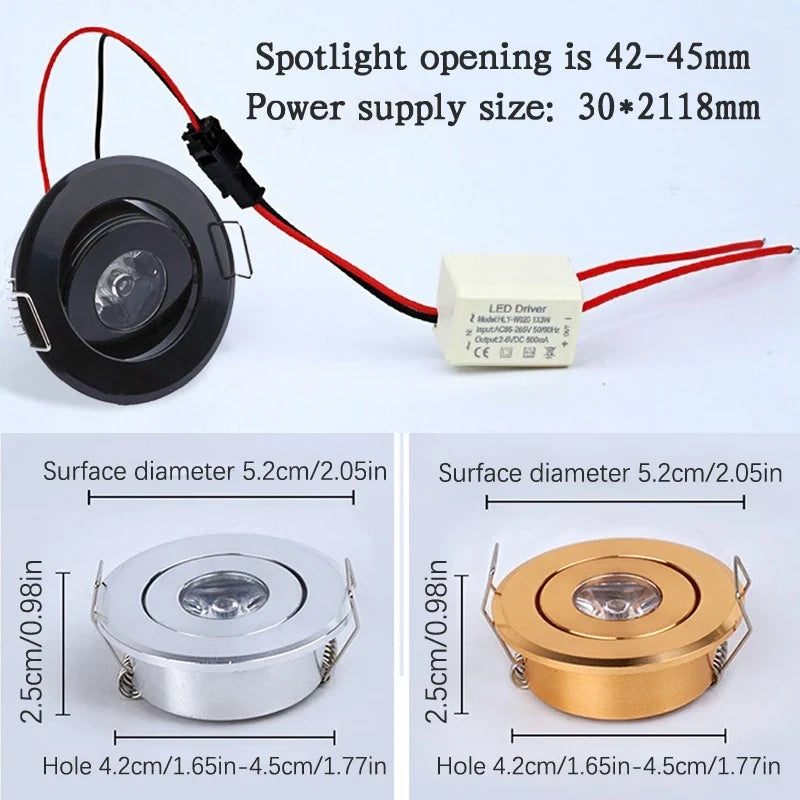 Mini LED Recessed Downlight 1W 3W Dimmable Ceiling Spot Light