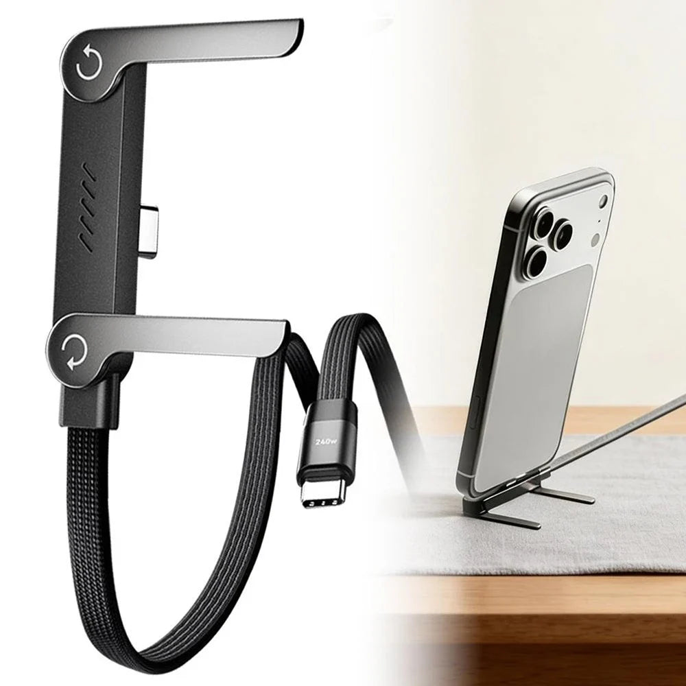 240W 2-in-1 USB-C Fast Charging Cable with Phone Stand