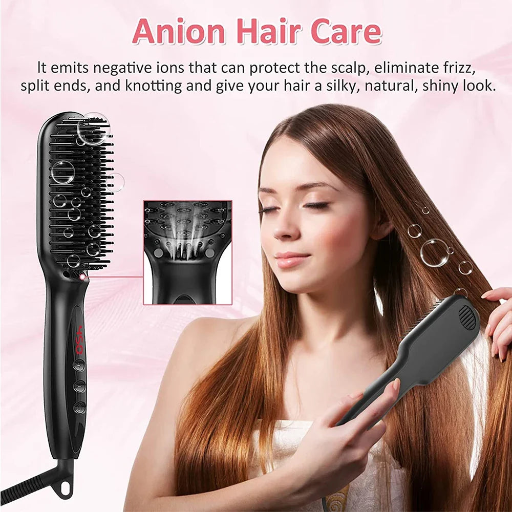 URGGU Ceramic Hair Straightener Brush | 12 Temps, Anti-Scald