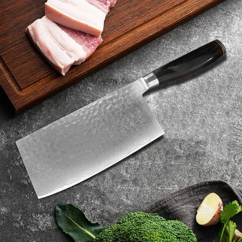 InLeung Damascus Steel Cleaver – Chinese Chef's Kitchen Knife