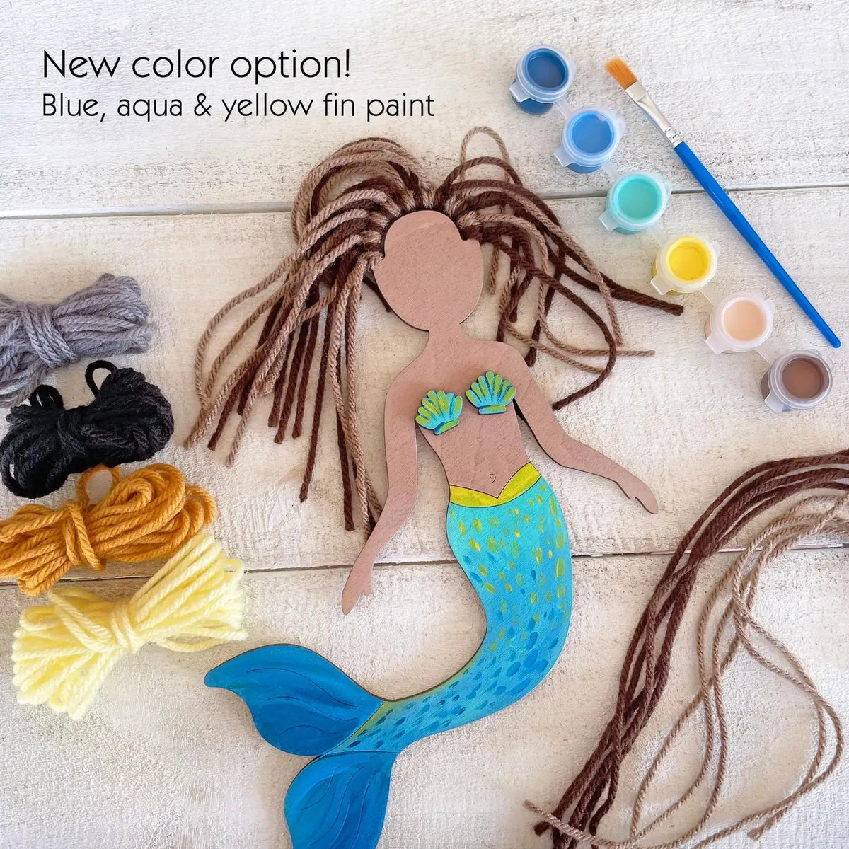 Mermaid Self-Portrait Craft Kit 3-Pack | Paint & Yarn Included