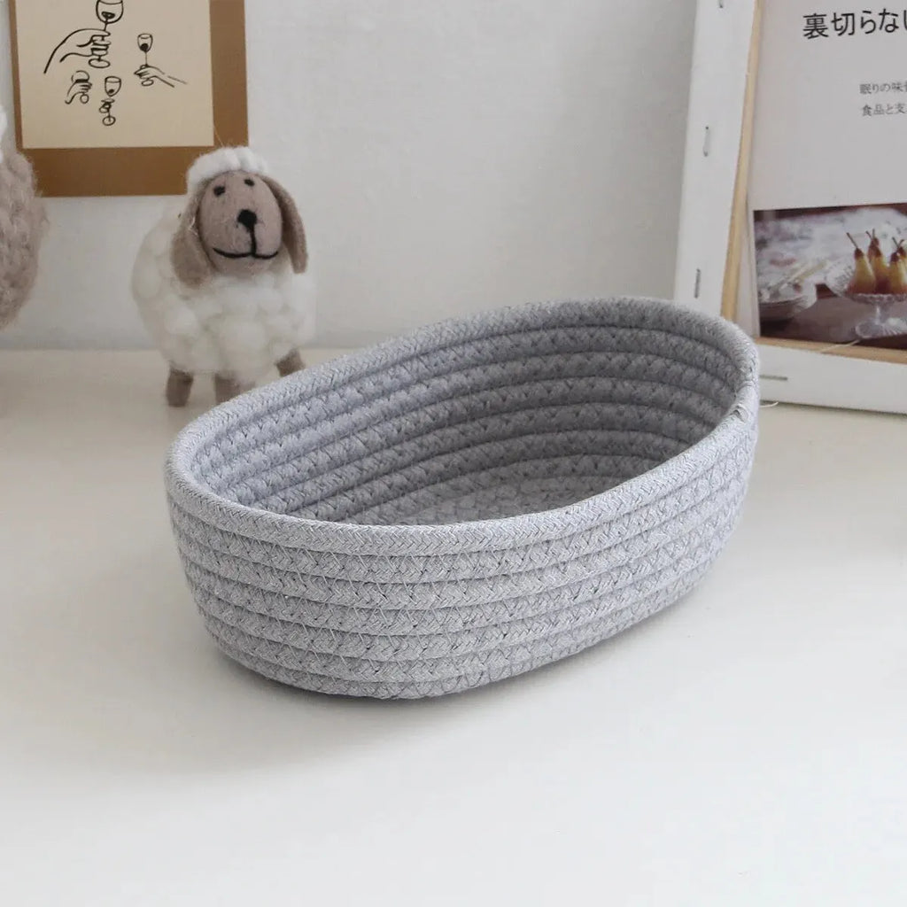 Gray Hand-Woven Cotton Boat Storage Basket | S, M & L