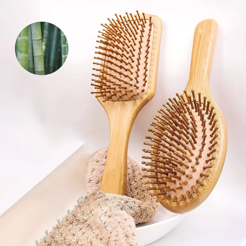 Natural Bamboo Air Cushion Paddle Comb | Scalp Massage & Wig