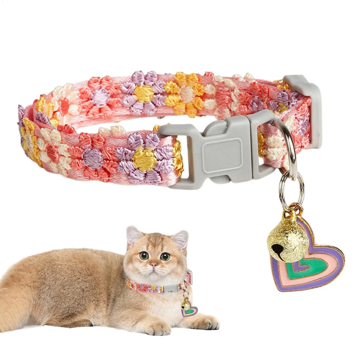 Floral Bell Cat Collar – Adjustable Lace Embroidery for Cats & Dogs