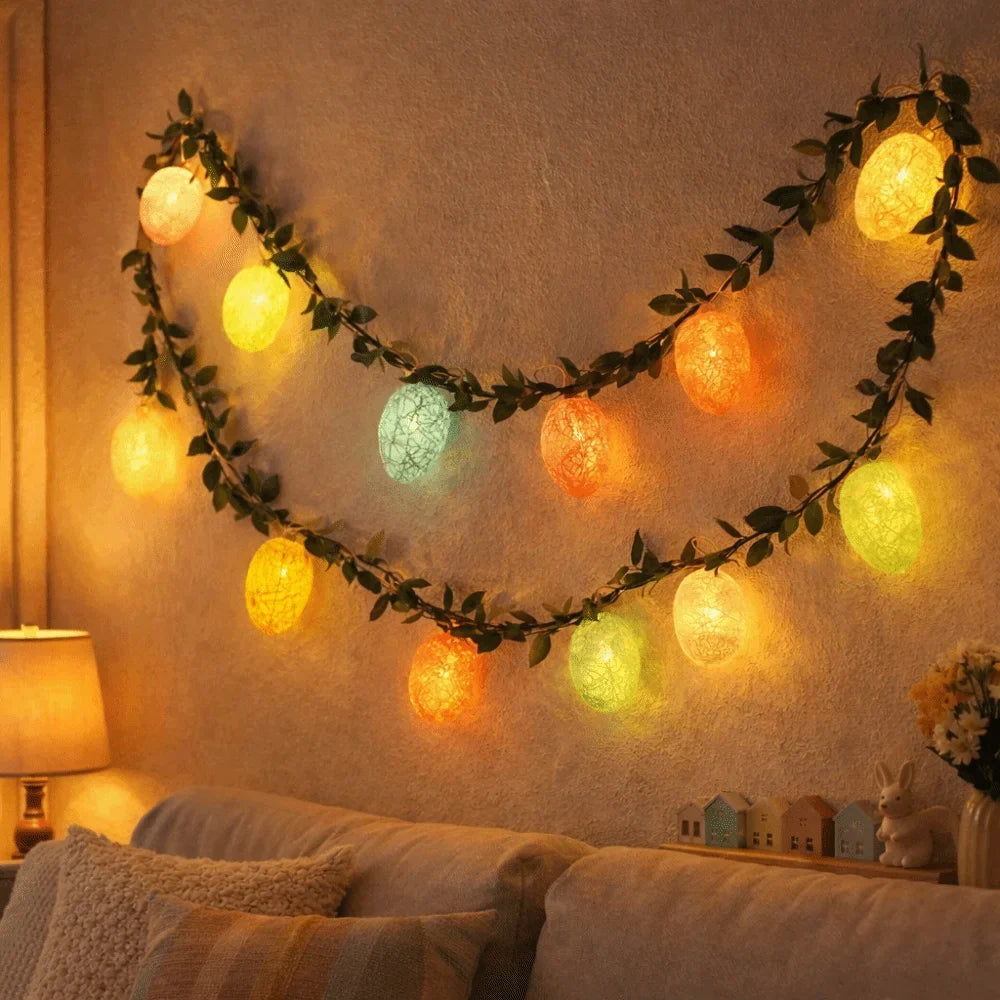 Easter Egg LED Light Garland – 2M Twig Wreath, 10 Lights