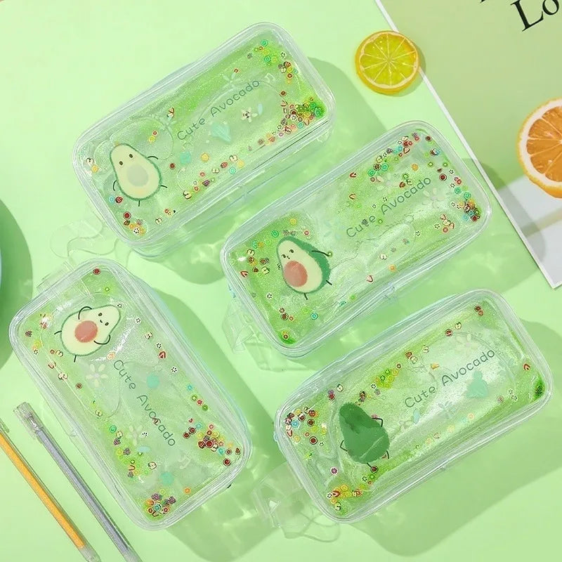 Quicksand Pencil Case – Avocado & Peach Large Capacity PVC