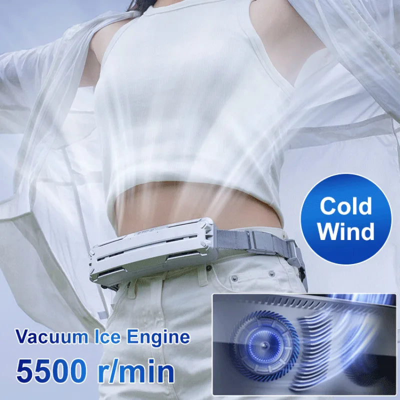 Portable USB Waist Fan – 3-Speed Rechargeable Ice Belt Fan