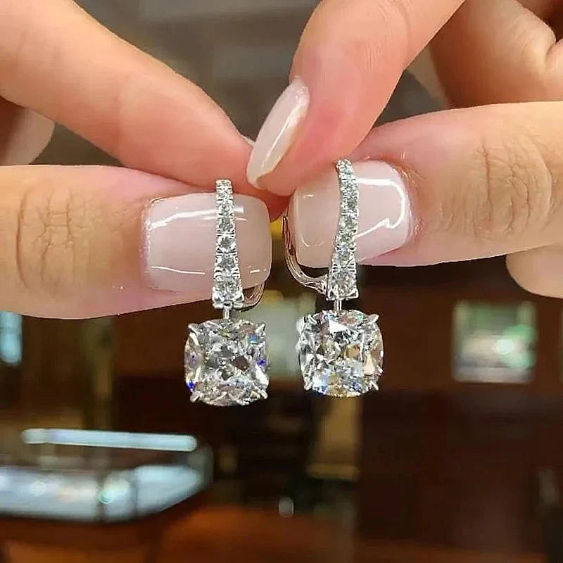 Huitan CZ Crystal Dangle Earrings – Silver Drop Jewelry for Women